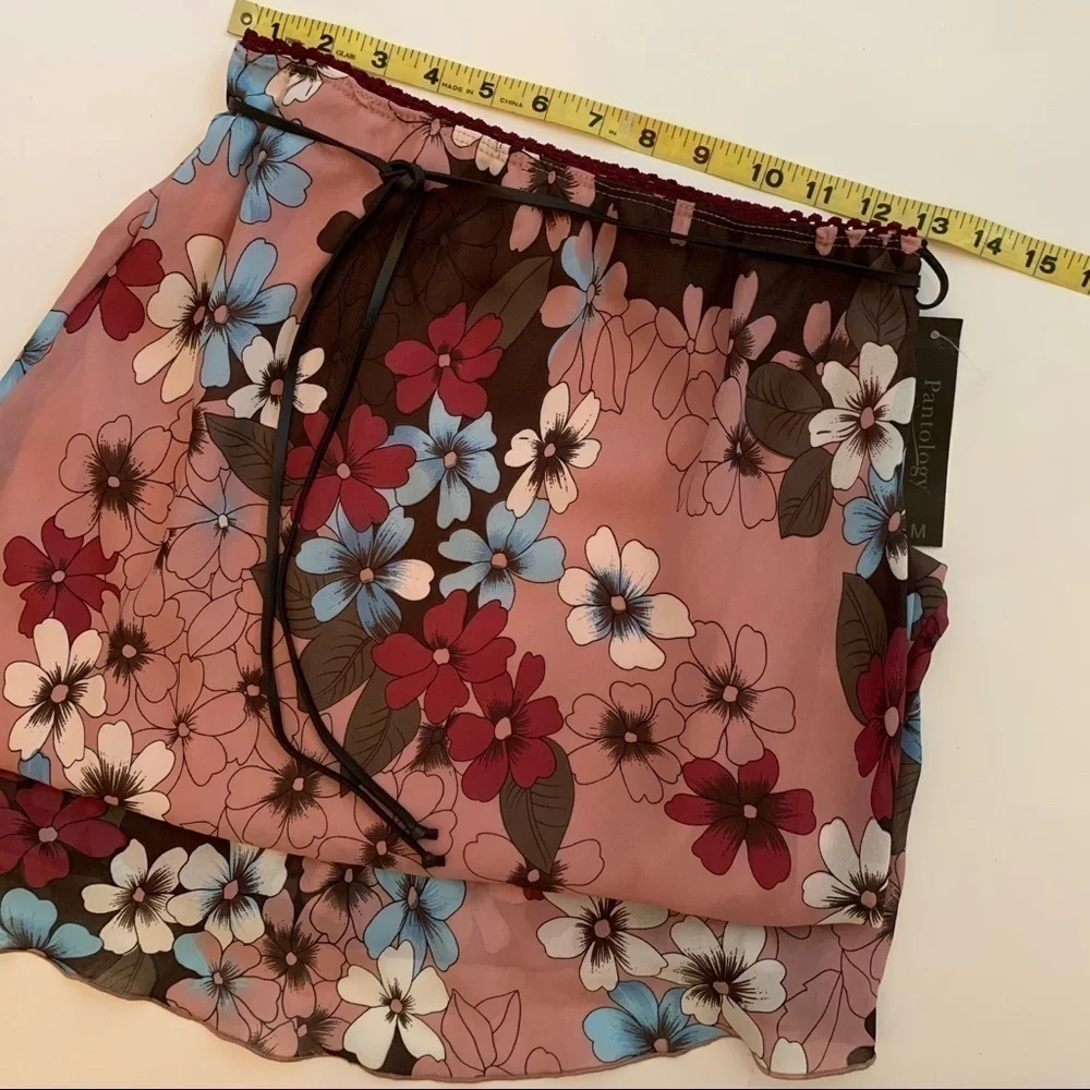 PANTOLOGY  Belted Floral print skirt rose burgundy brown blue fall spring summer - Picture 6 of 9